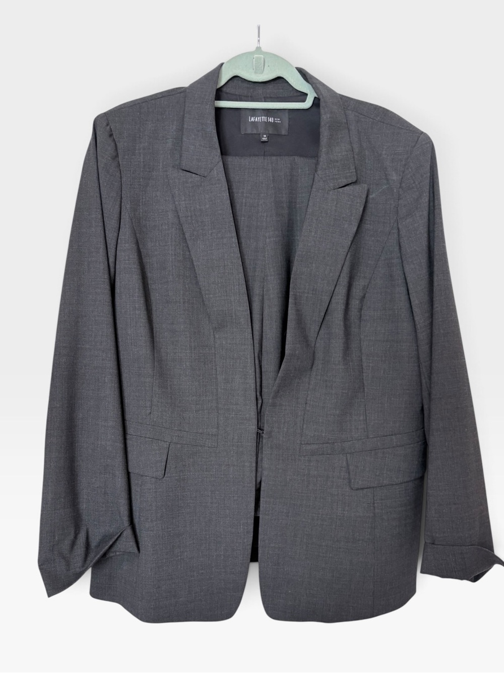 Lafayette 148 New York Charcoal Lightweight Wool Pant Suit Size 18